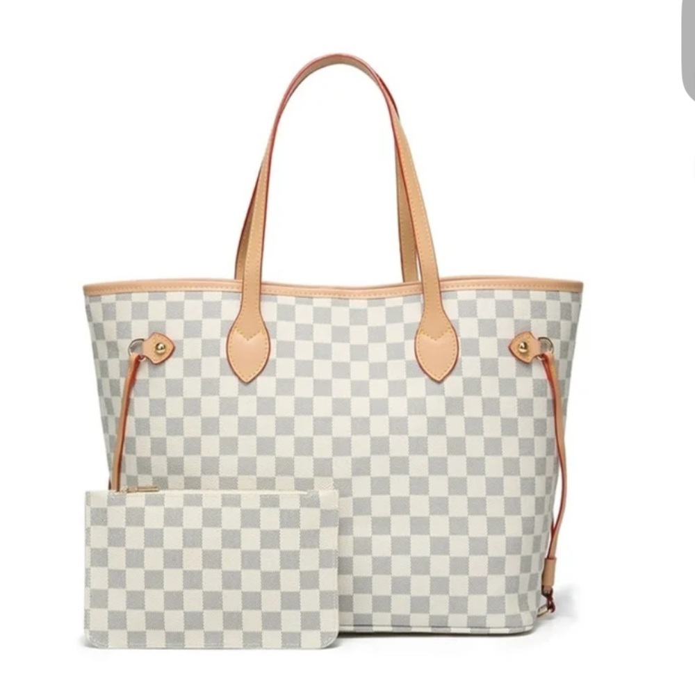 Designer Checkered Tote Bag with Pouch